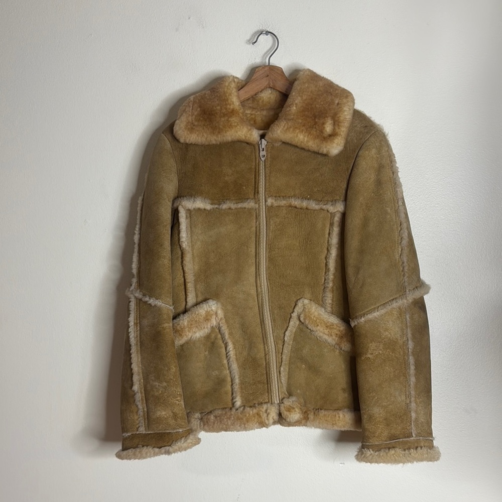 Wilsons suede & leather Sheepskin wool Suede Shearling Bomber Jacket vtg SZ 40